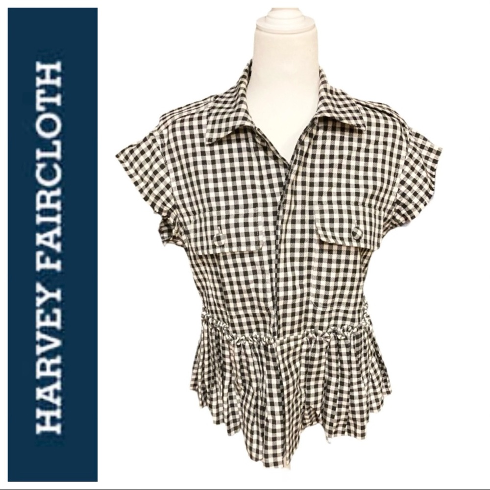 Harvey Faircloth Black & White Gingham Short Sleeve Top